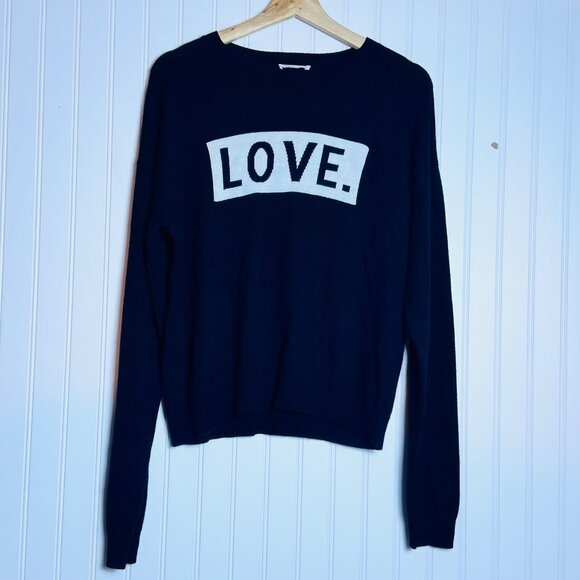 Brit Ny Sweater Women’s Large Black Cream Love Cashmere Blend Casual Lightweigh - Picture 1 of 6